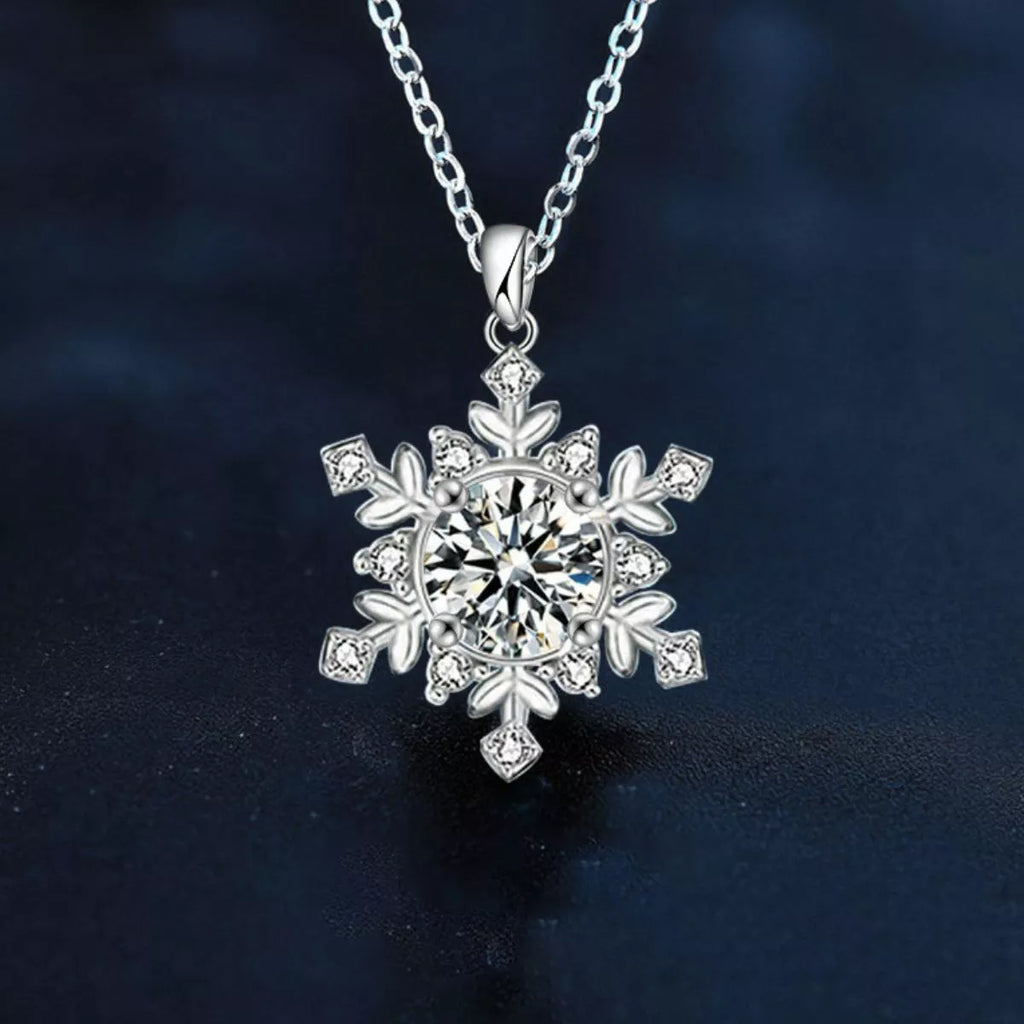 1 Carat Moissanite 925 Sterling Silver Snowflake Pendant Necklace