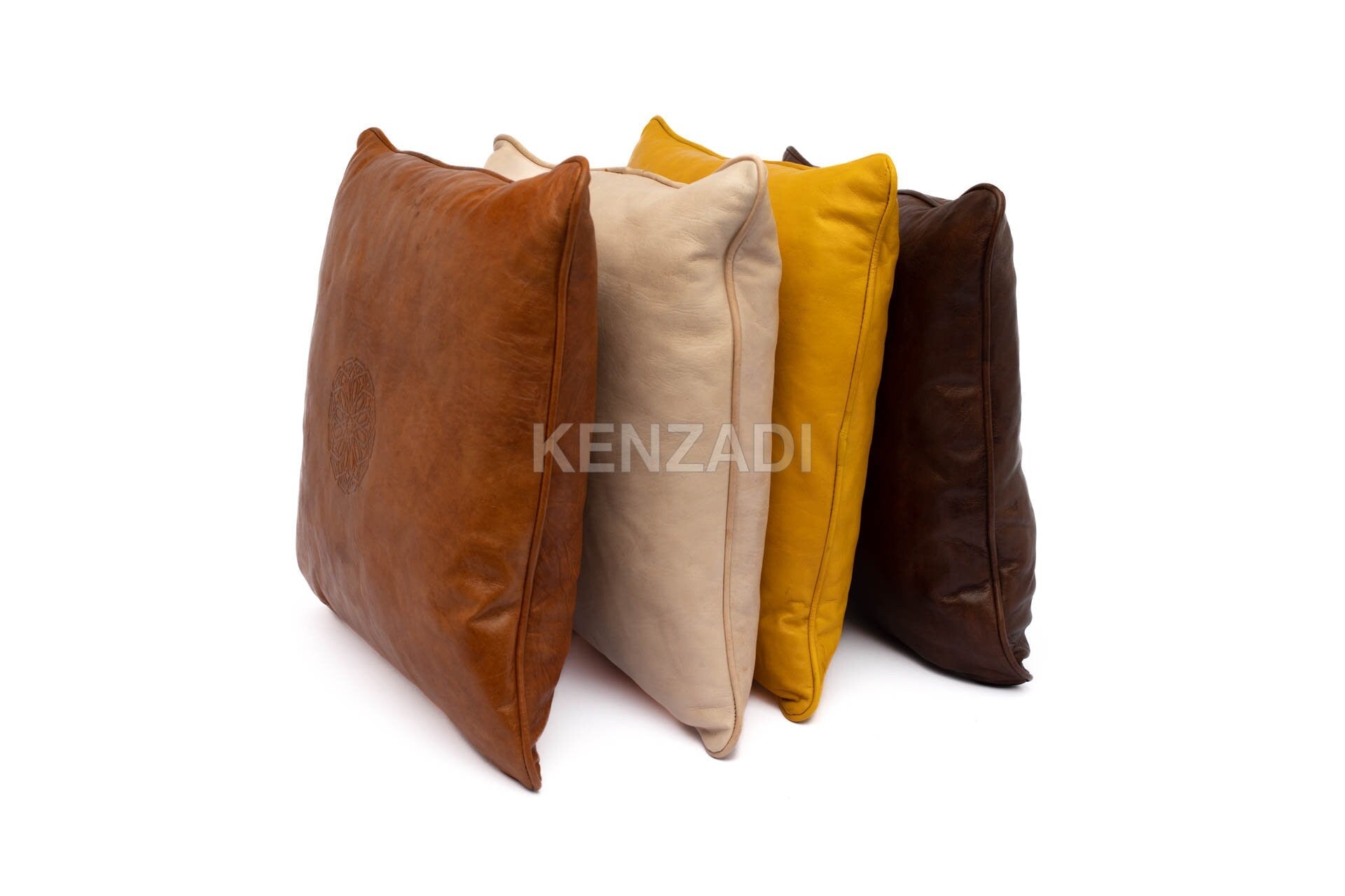 Moroccan Stuffed Leather Pillow, Light Brown traditional Throw Pillow Case by Kenzadi
