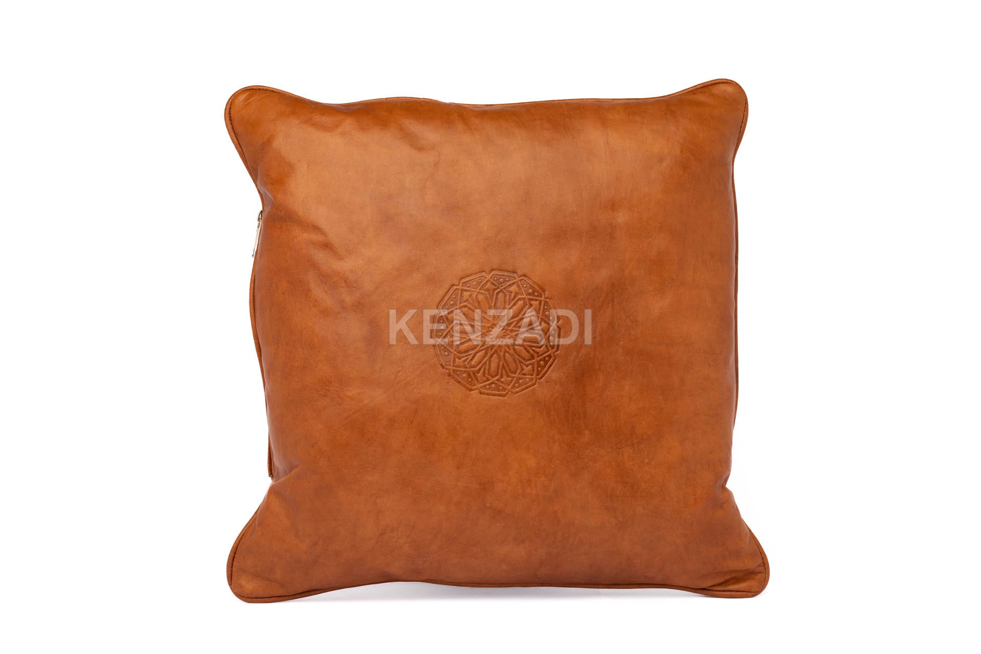 Moroccan Stuffed Leather Pillow, Light Brown traditional Throw Pillow Case by Kenzadi
