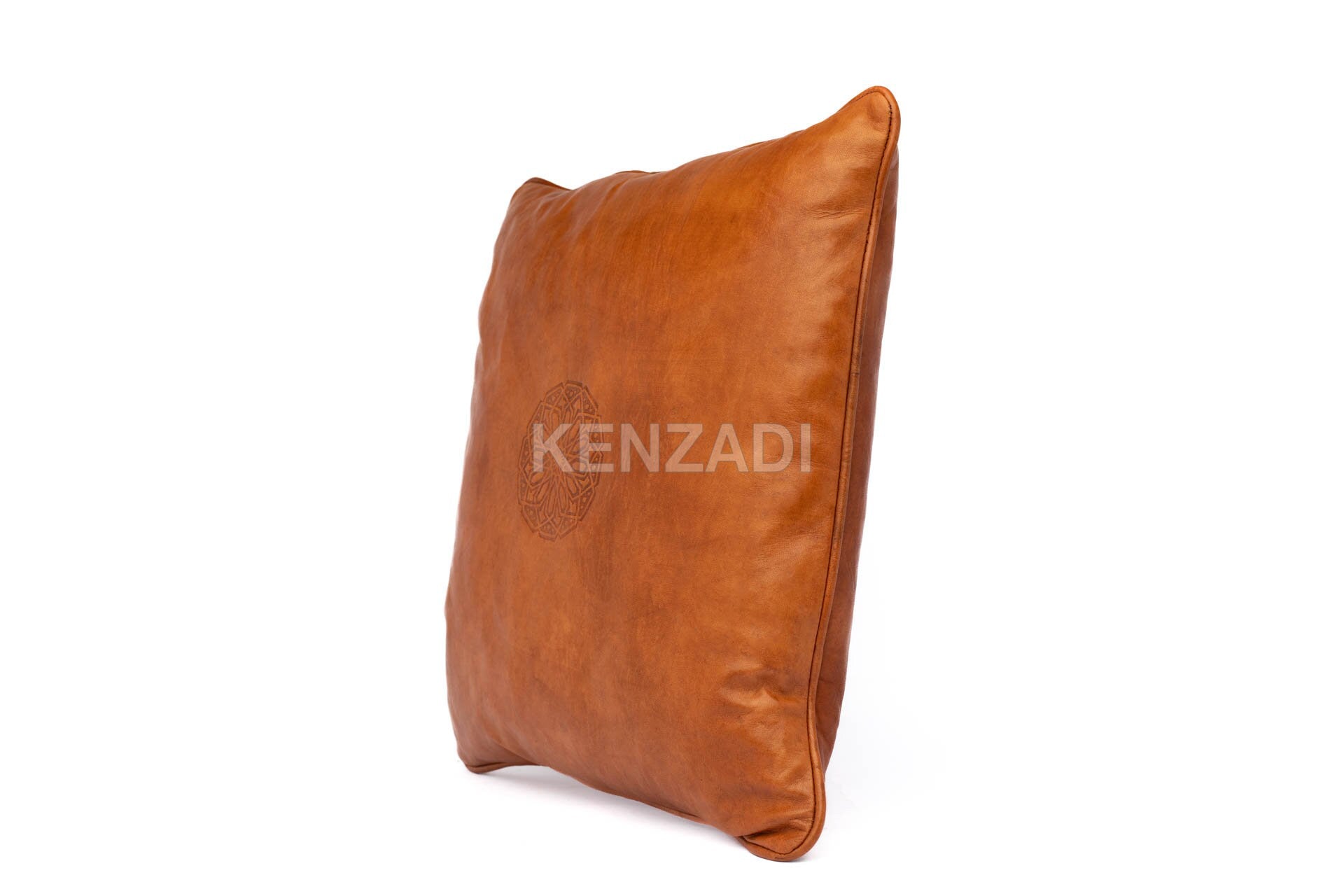 Moroccan Stuffed Leather Pillow, Light Brown traditional Throw Pillow Case by Kenzadi