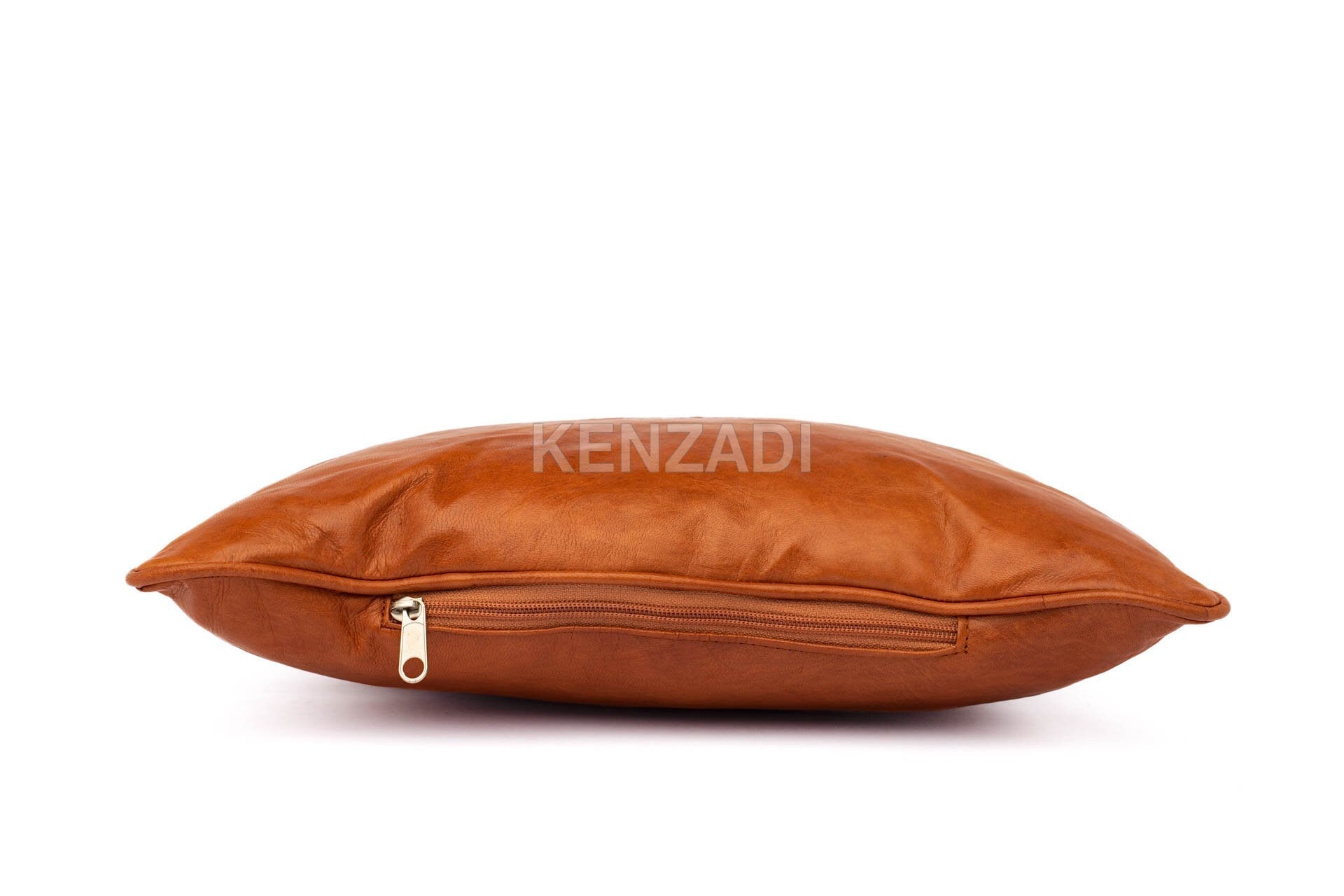 Moroccan Stuffed Leather Pillow, Light Brown traditional Throw Pillow Case by Kenzadi