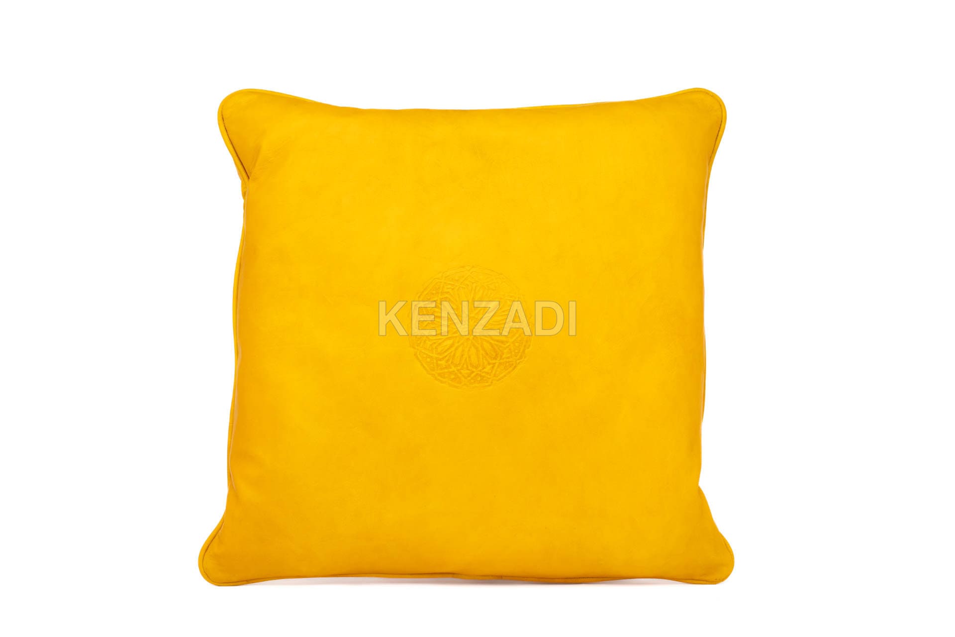 Moroccan Leather Pillow Yellow traditional Throw Pillow Case by MyPoufs.com
