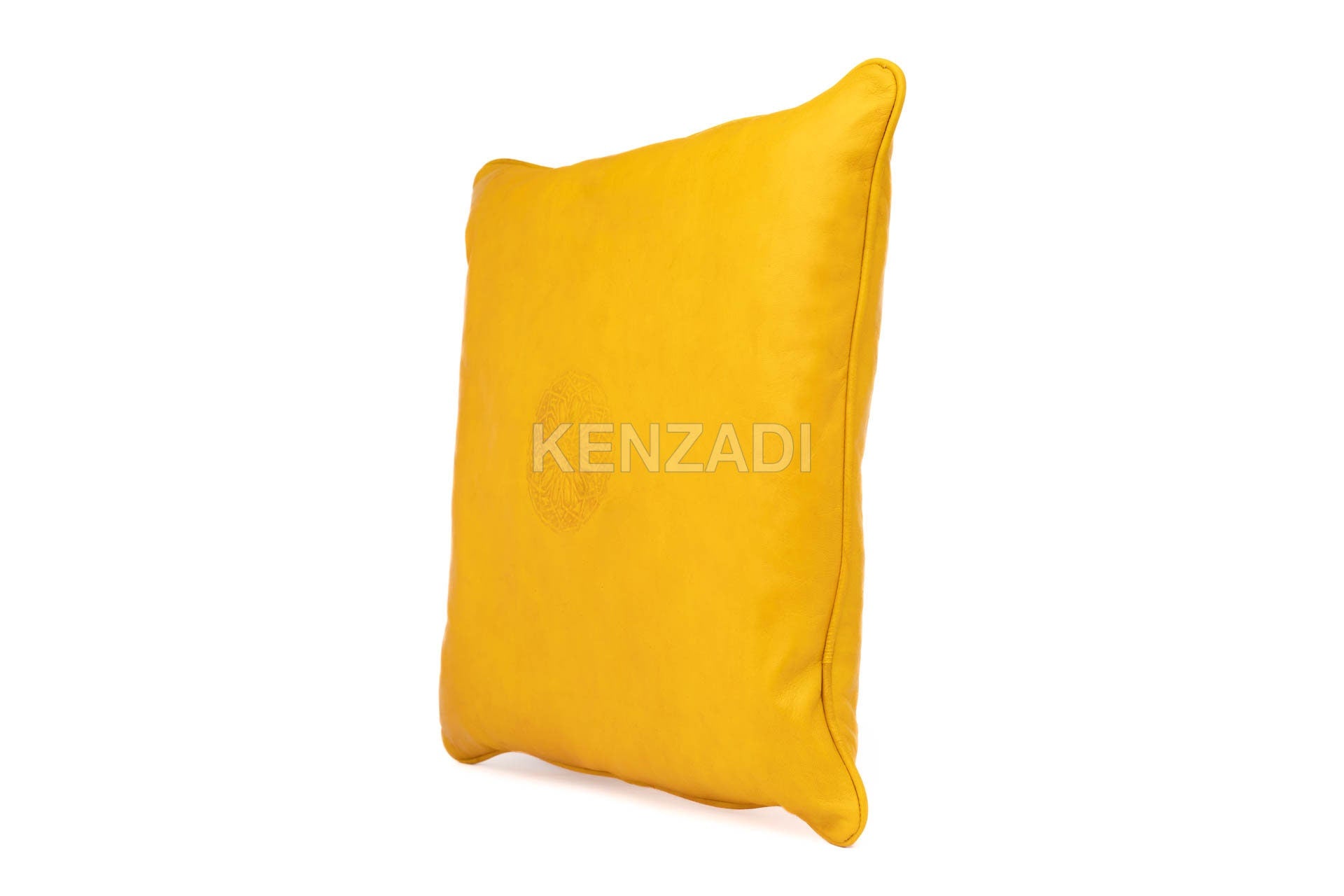 Moroccan Leather Pillow Yellow traditional Throw Pillow Case by MyPoufs.com