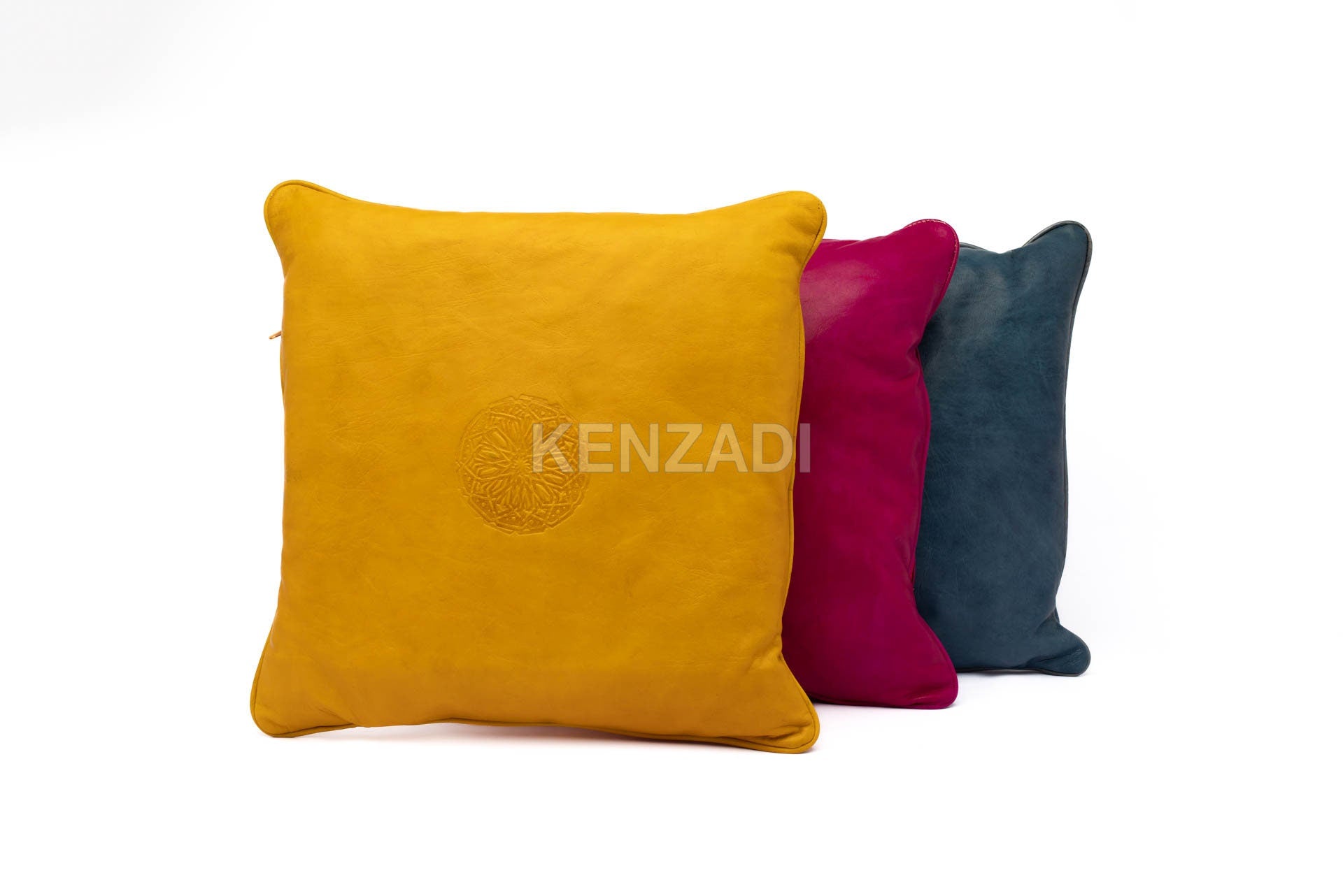 Moroccan Leather Pillow Yellow traditional Throw Pillow Case by MyPoufs.com