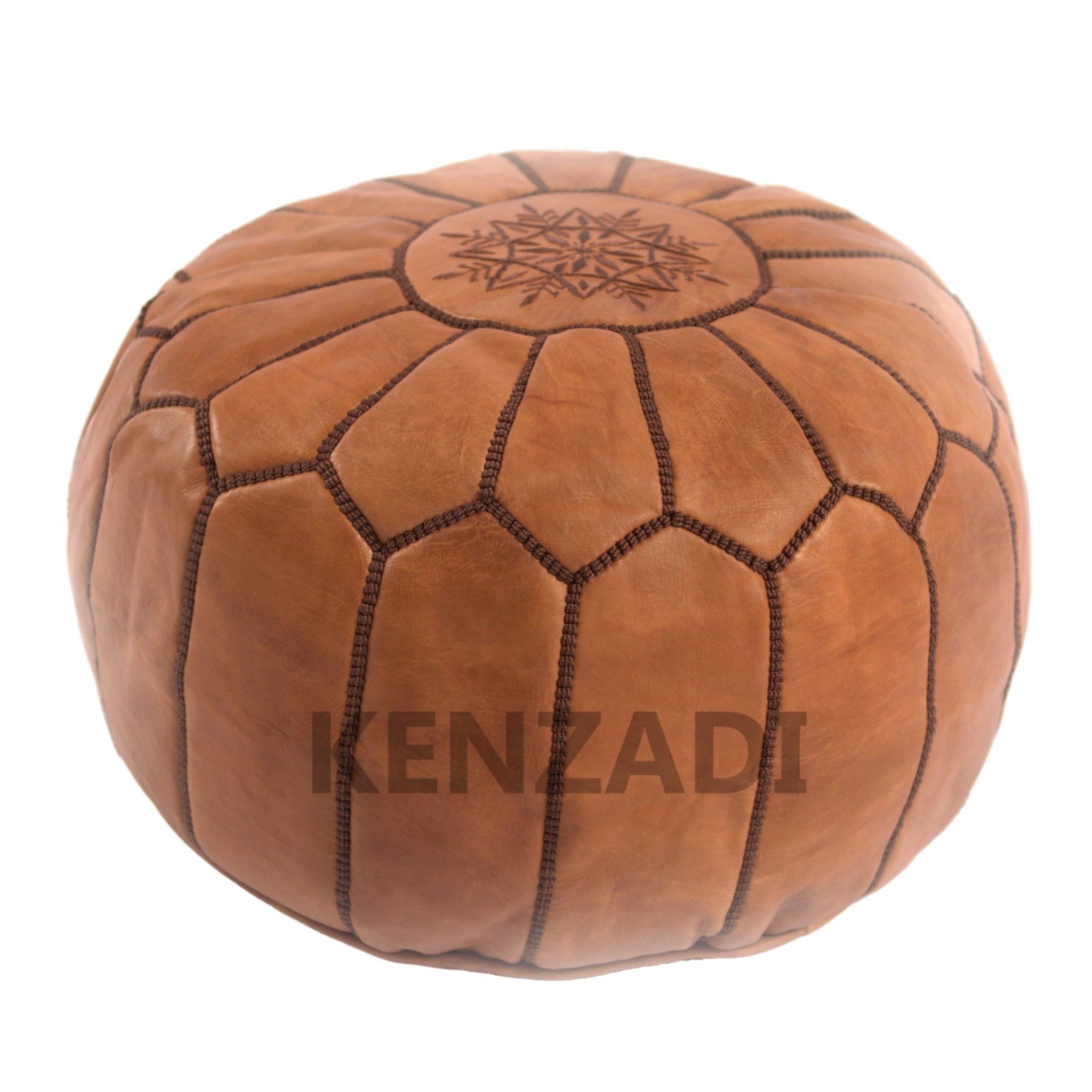 Moroccan leather pouf, round pouf, berber pouf, brown pouf with brown embroidery by MyPoufs.com