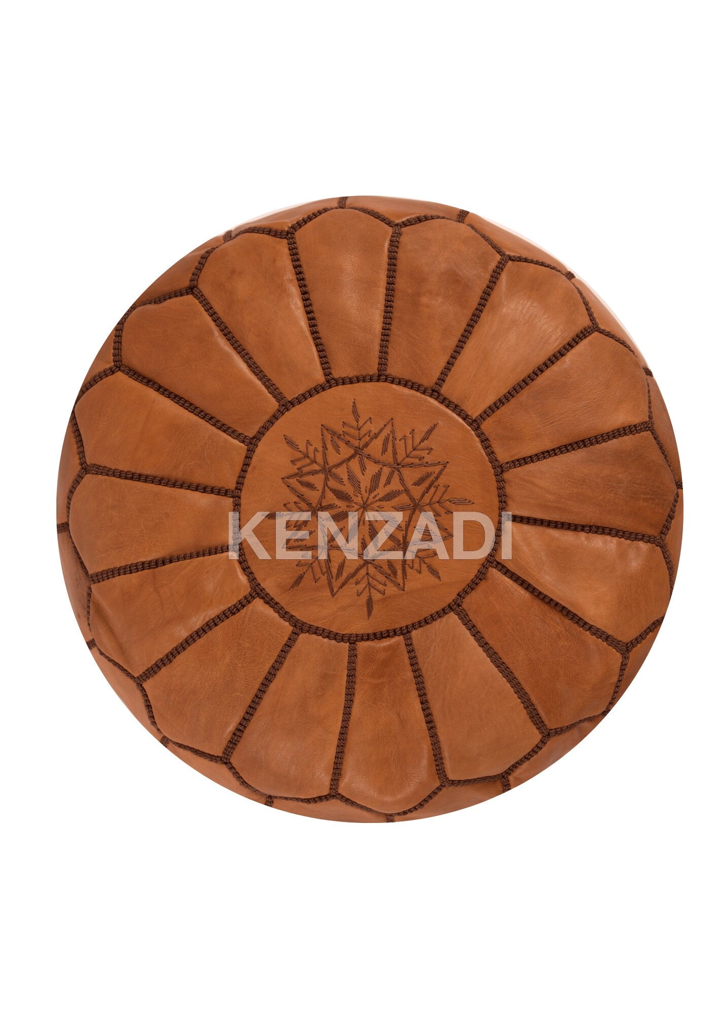 Moroccan leather pouf, round pouf, berber pouf, brown pouf with brown embroidery by MyPoufs.com