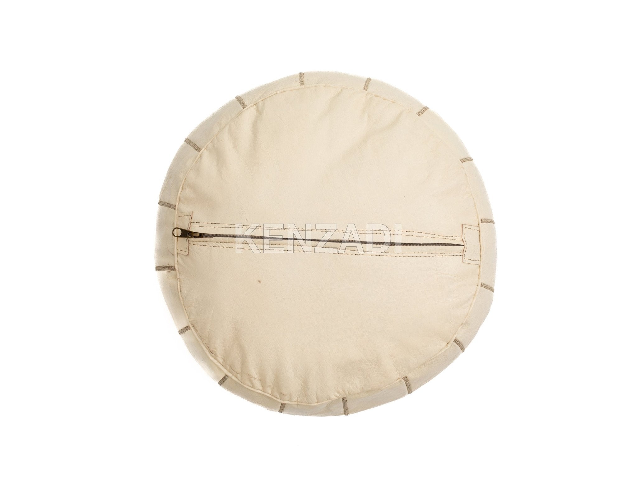 Moroccan leather pouf, round pouf, berber pouf, Creamy White with White embroidery by MyPoufs.com
