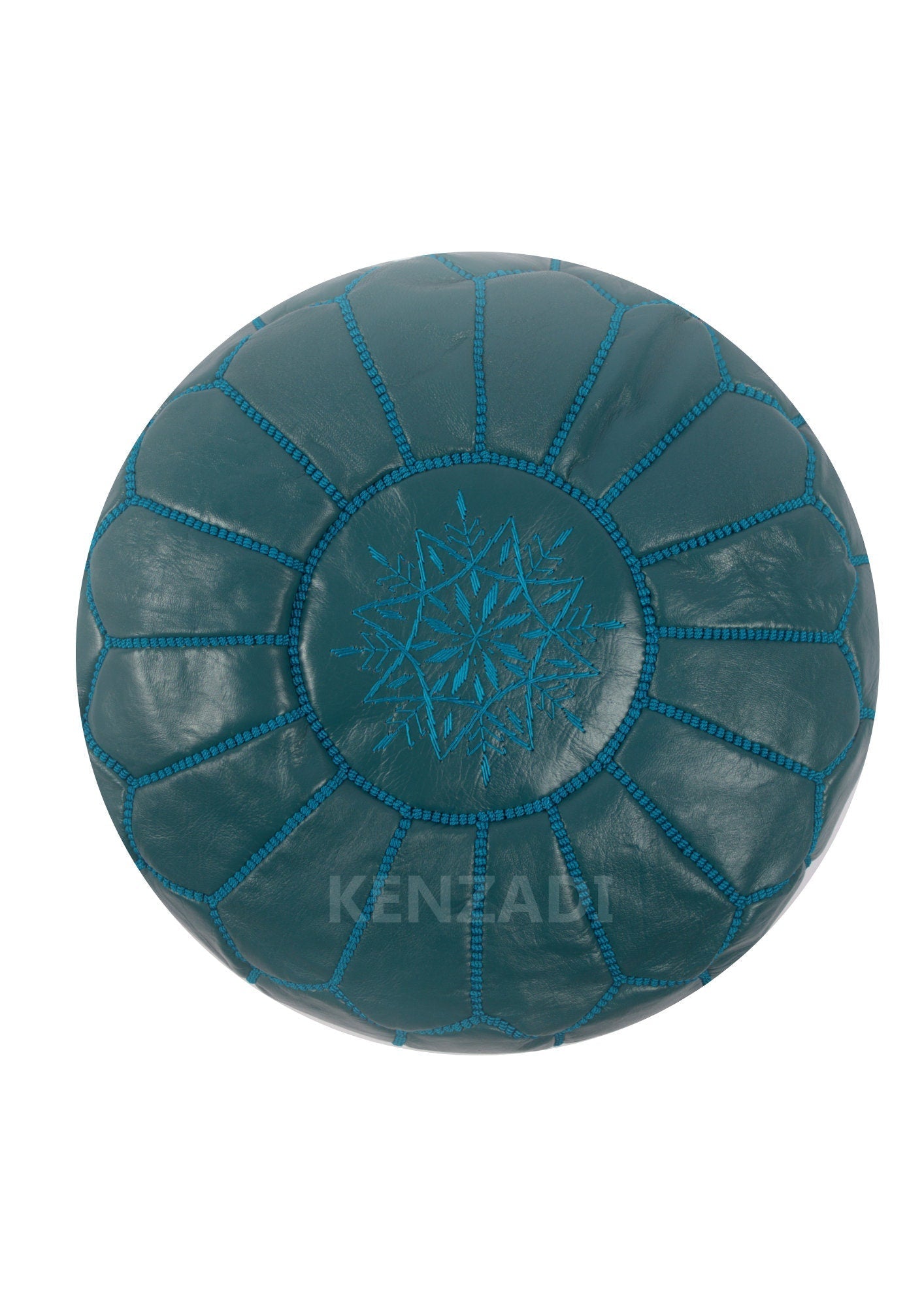 Moroccan leather pouf, round pouf, berber pouf, Dark Blue with Blue embroidery by MyPoufs.com