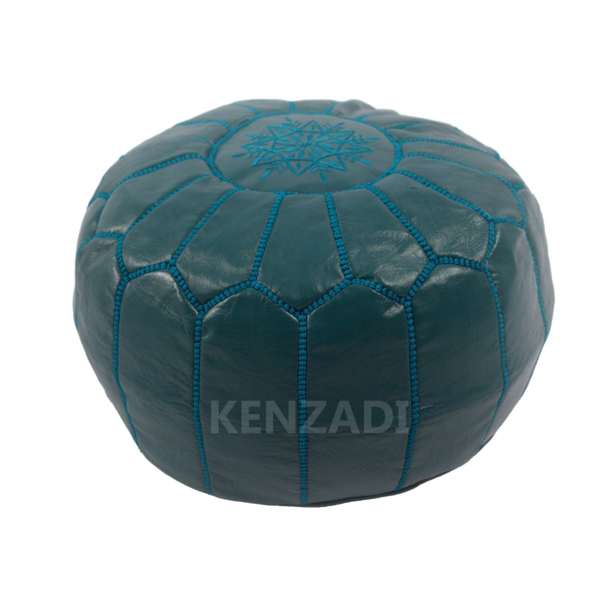 Moroccan leather pouf, round pouf, berber pouf, Dark Blue with Blue embroidery by MyPoufs.com