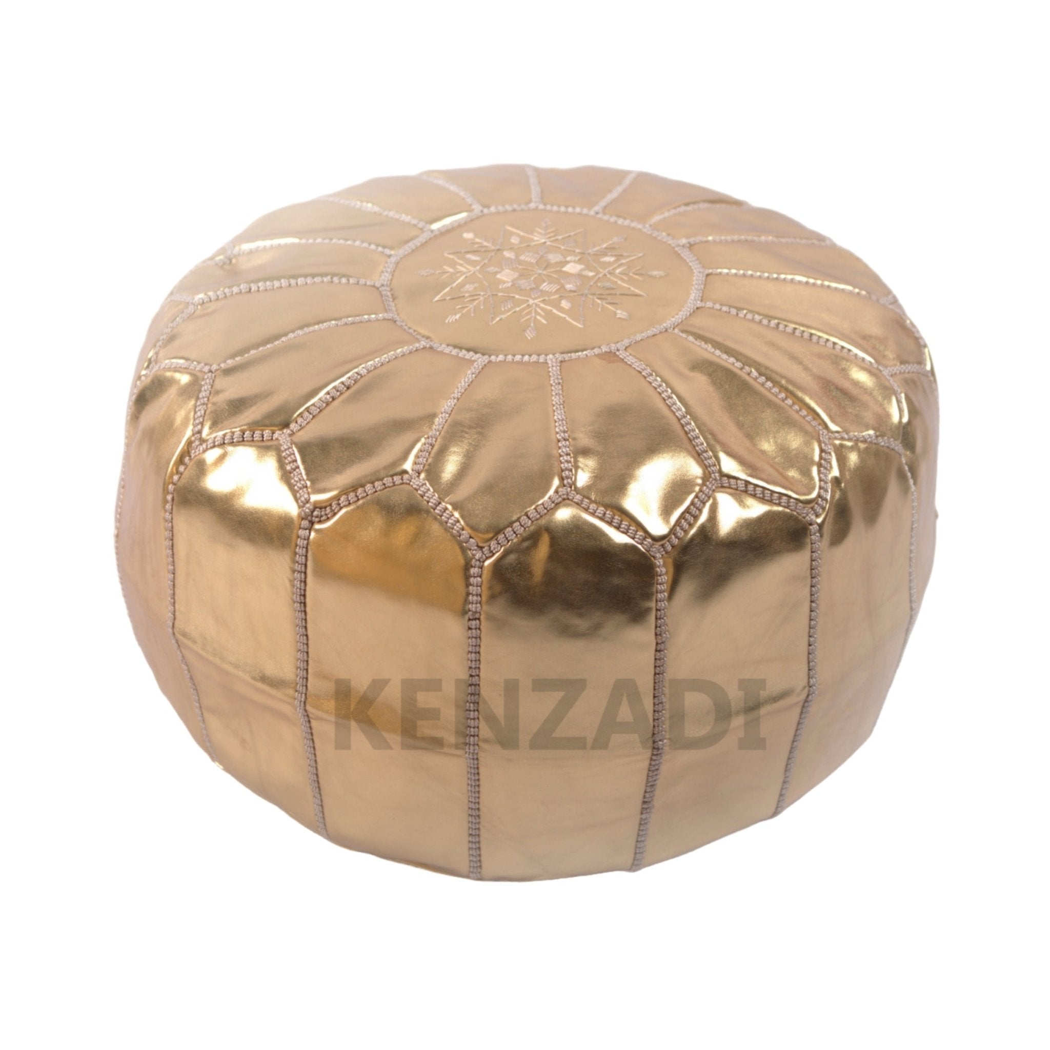 KENZADI Faux Leather Ottoman Pouf Cover Hand Stitched in Marrakech by Moroccan Artisans, Footstool, UNSTUFFED (Gold)