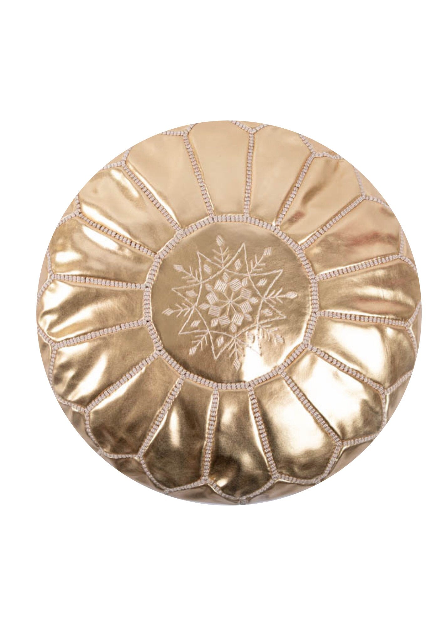 KENZADI Faux Leather Ottoman Pouf Cover Hand Stitched in Marrakech by Moroccan Artisans, Footstool, UNSTUFFED (Gold)