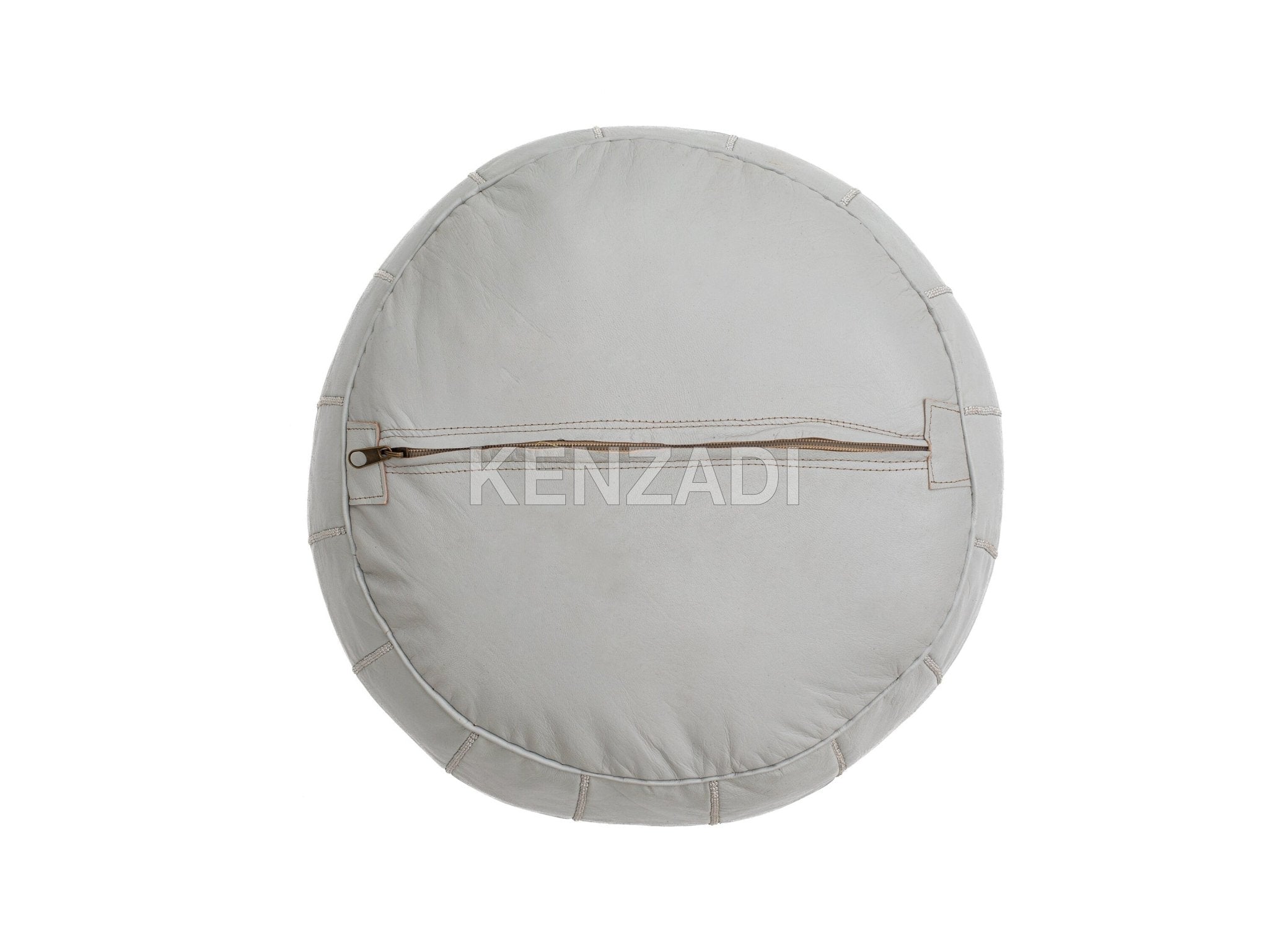 Moroccan leather Pouf, round Pouf, berber Pouf, Grey Pouf with Grey embroidery by MyPoufs.com