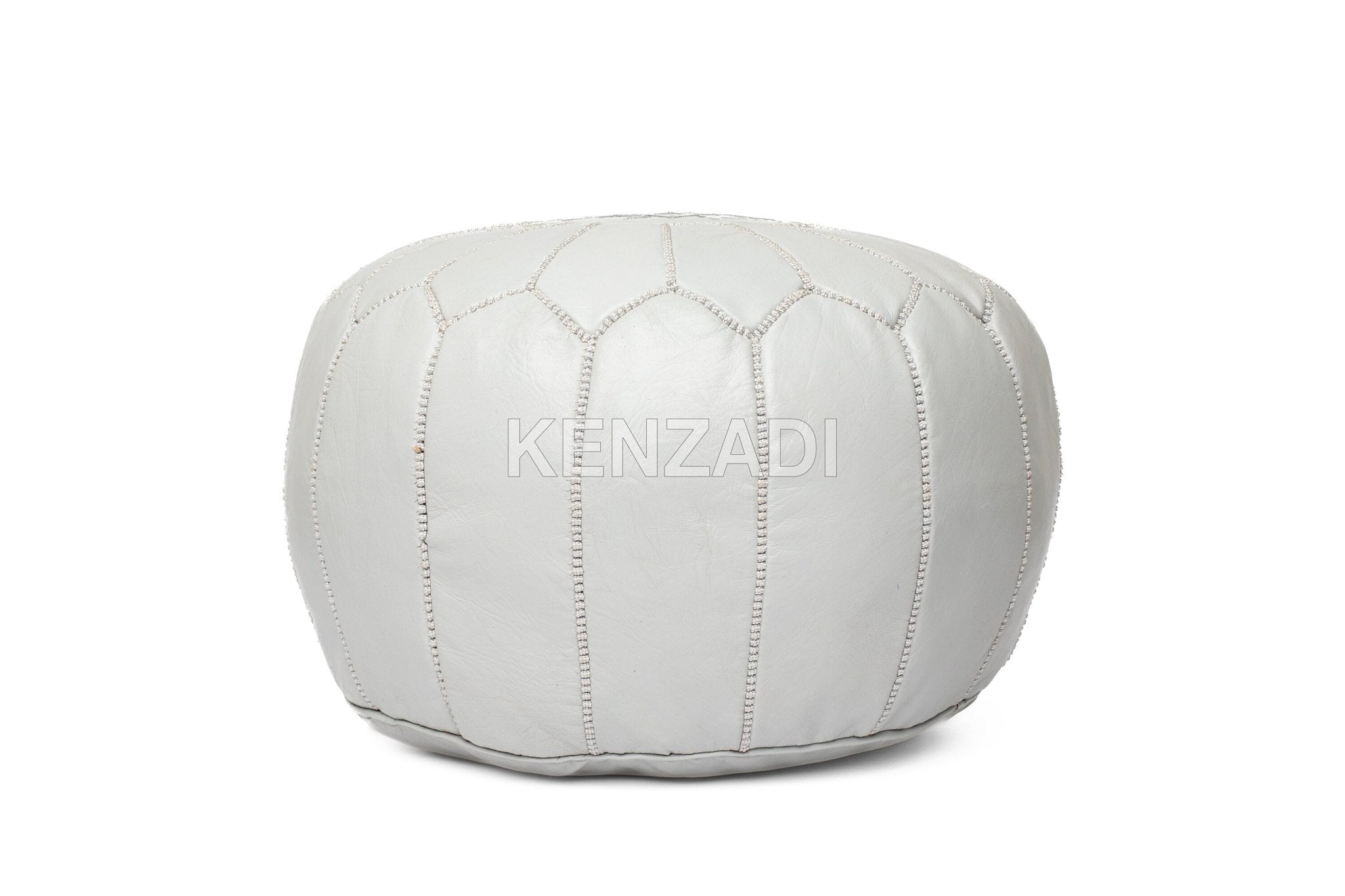Moroccan leather Pouf, round Pouf, berber Pouf, Grey Pouf with Grey embroidery by MyPoufs.com