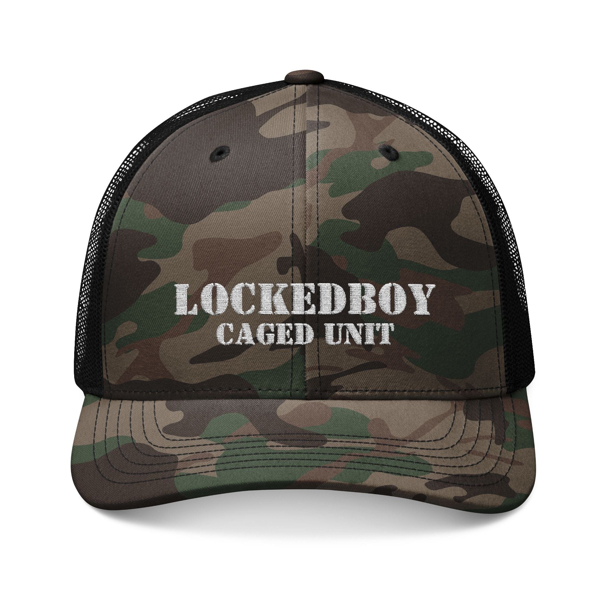 Locktober LockedBoy Caged Unit Camo Snapback Cap – Olive, Brown, and Black Camo Styles Embroidery | Outdoor Adventure Cap, Hunting Gear, Casual Wear, Gift for Dad.