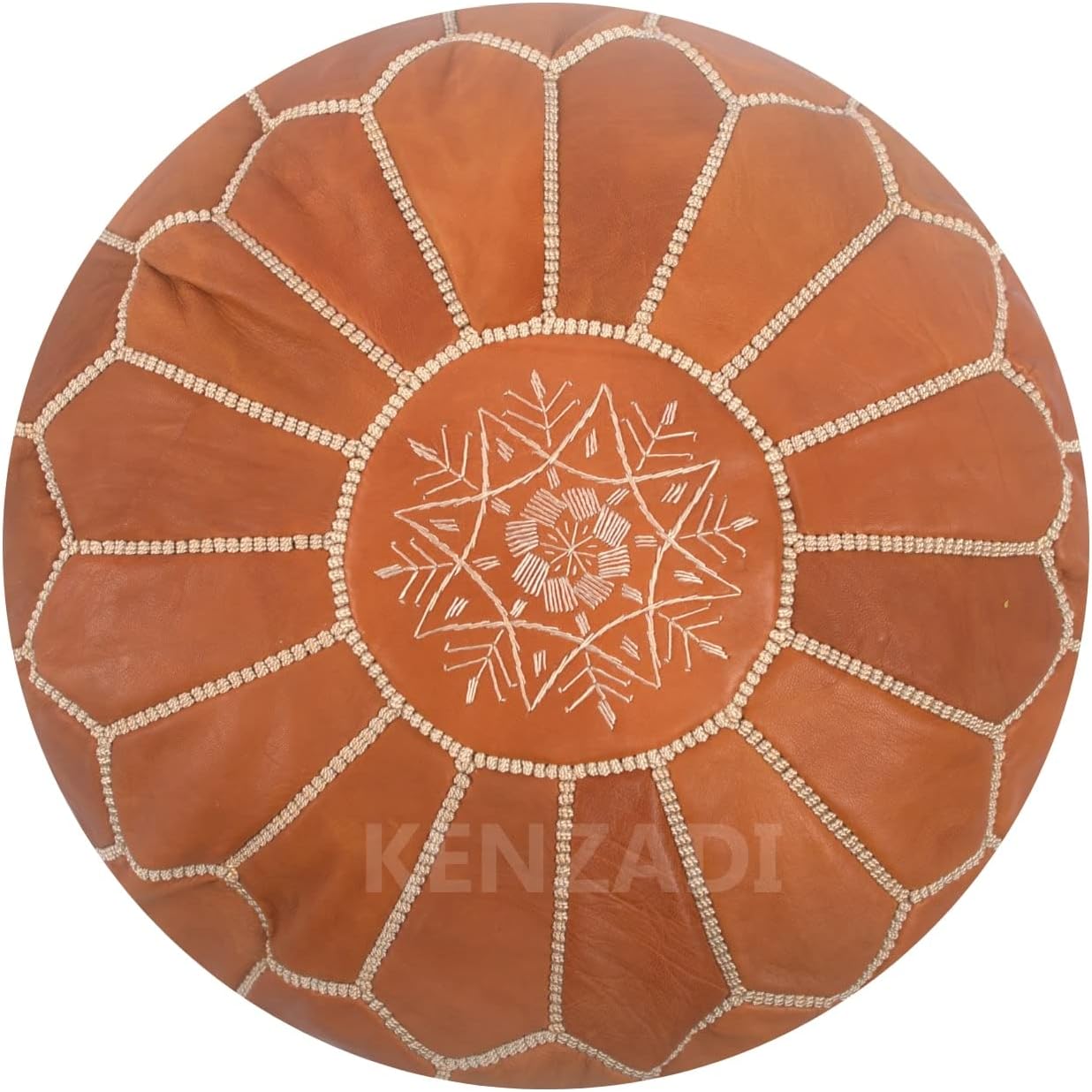Stuffed Genuine Leather Pouf Handmade Stitched in Marrakech by Moroccan Artisans (Tan)